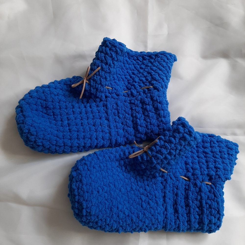 Royal blue crochet slippers boots